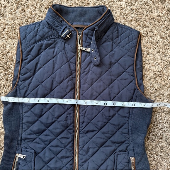 Zara Womens Quilted Vest Size Medium Navy Blue Full Zip Pockets Mock Buckle Neck - Picture 8 of 14